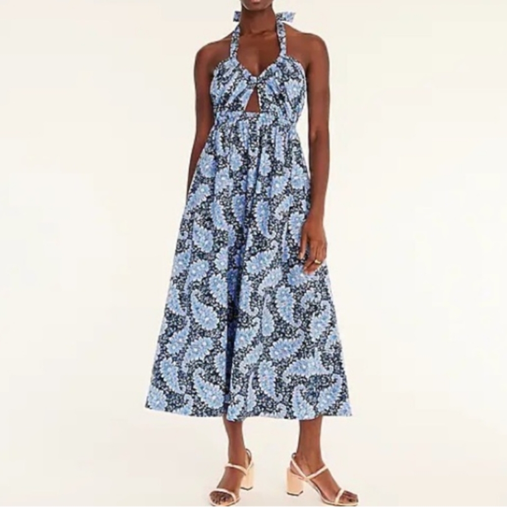 J. Crew Blue and Black Paisley Midi Dress